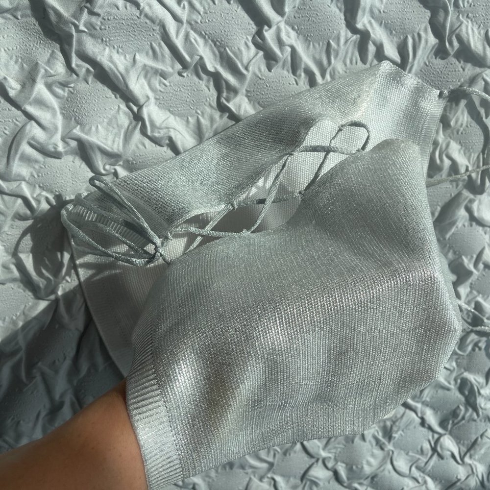Zara Tops | Zara Metallic Knit Side Tie Open Crop Lame Top